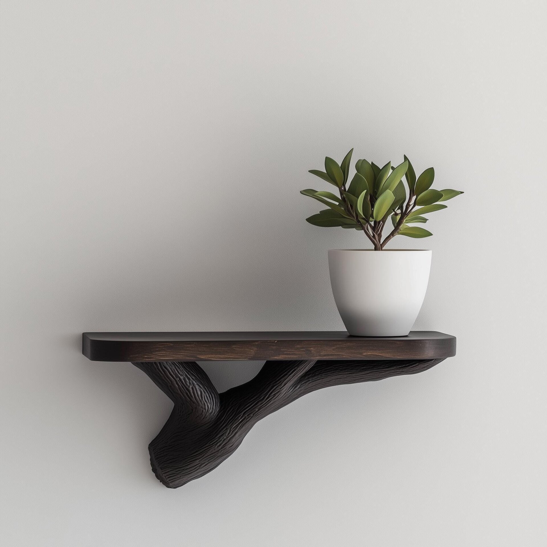 Dark Wood Wall Shelf | Tree Branch Floating Shelf | Modern Nature Decor