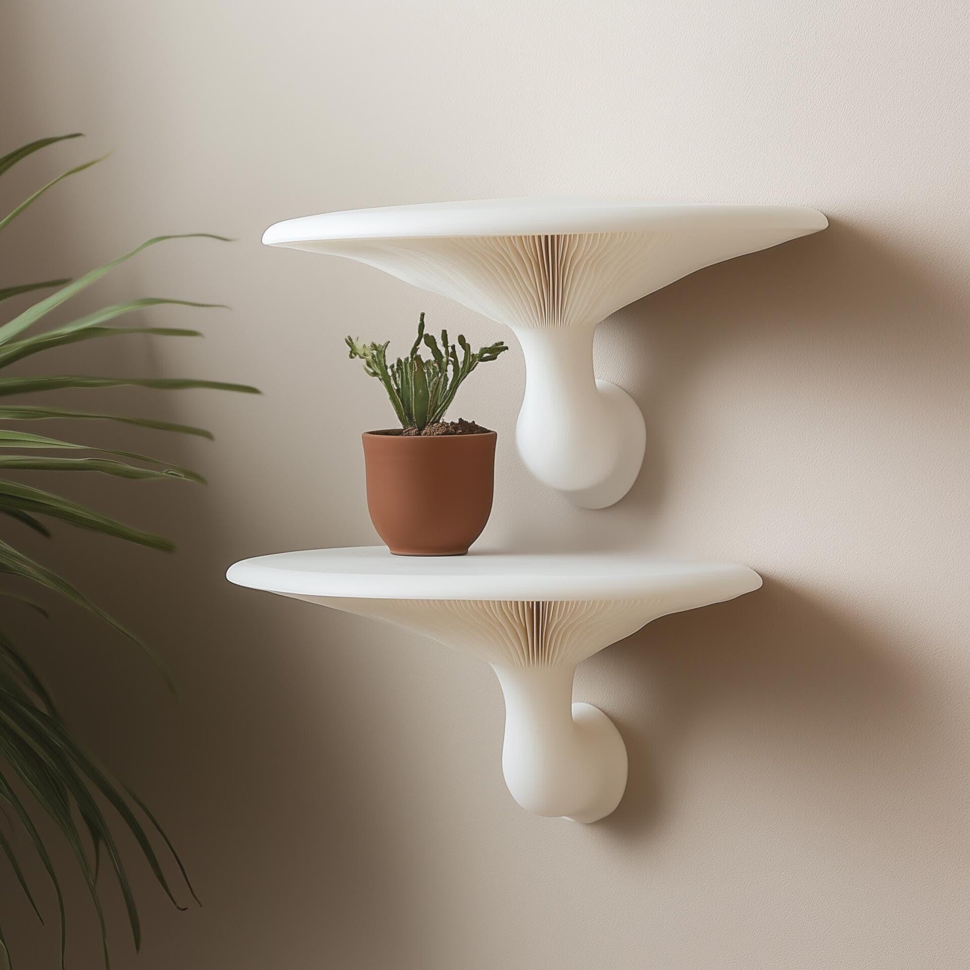 Set of 2 Mushroom Wall Shelves | Honey Mushroom Inspired Floating Shelf Pair | 3D Printed Sculptural Decor