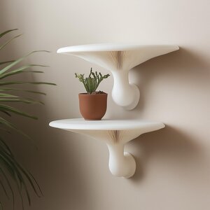 Set of 2 Mushroom Wall Shelves | Honey Mushroom Inspired Floating Shelf Pair | 3D Printed Sculptural Decor