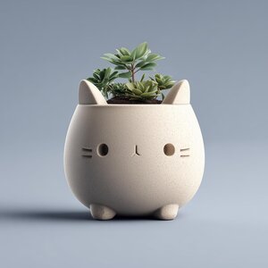 3D Printed Cat Planter Pot | Kawaii Minimal Succulent Holder | Cute Desk Plant Pot