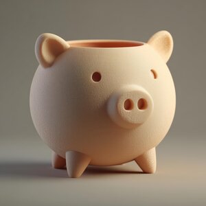 3D Printed Pig Planter Pot | Cute Minimal Animal Succulent Holder | Round Kawaii Desk Plant Pot