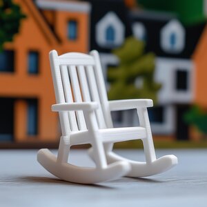Miniature Rocking Chair | 3D Printed Dollhouse Furniture | 1:12 Scale Wooden-Style Rocker