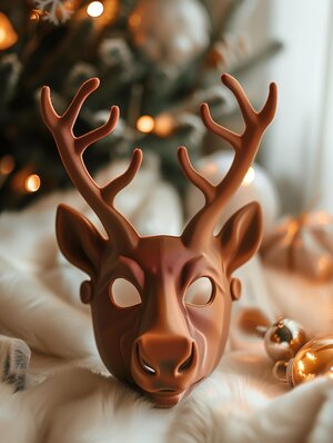 3D Printed Reindeer Mask | Modern Animal Face Sculpture | Unique Holiday Cosplay & Art Prop