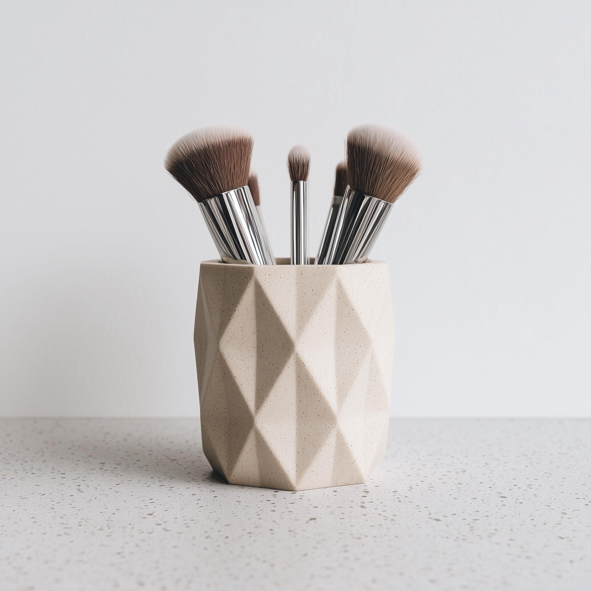 3D Printed Geometric Brush Holder | Modern Faceted Makeup Organizer | Minimalist Pen Cup