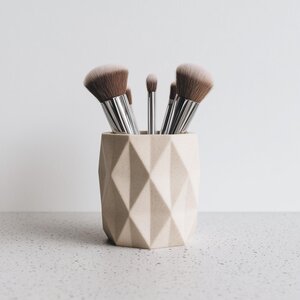 3D Printed Geometric Brush Holder | Modern Faceted Makeup Organizer | Minimalist Pen Cup