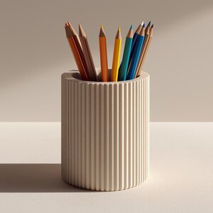 3D Printed Pencil Holder | Modern Ribbed Desk Organizer | Minimalist Pen Cup