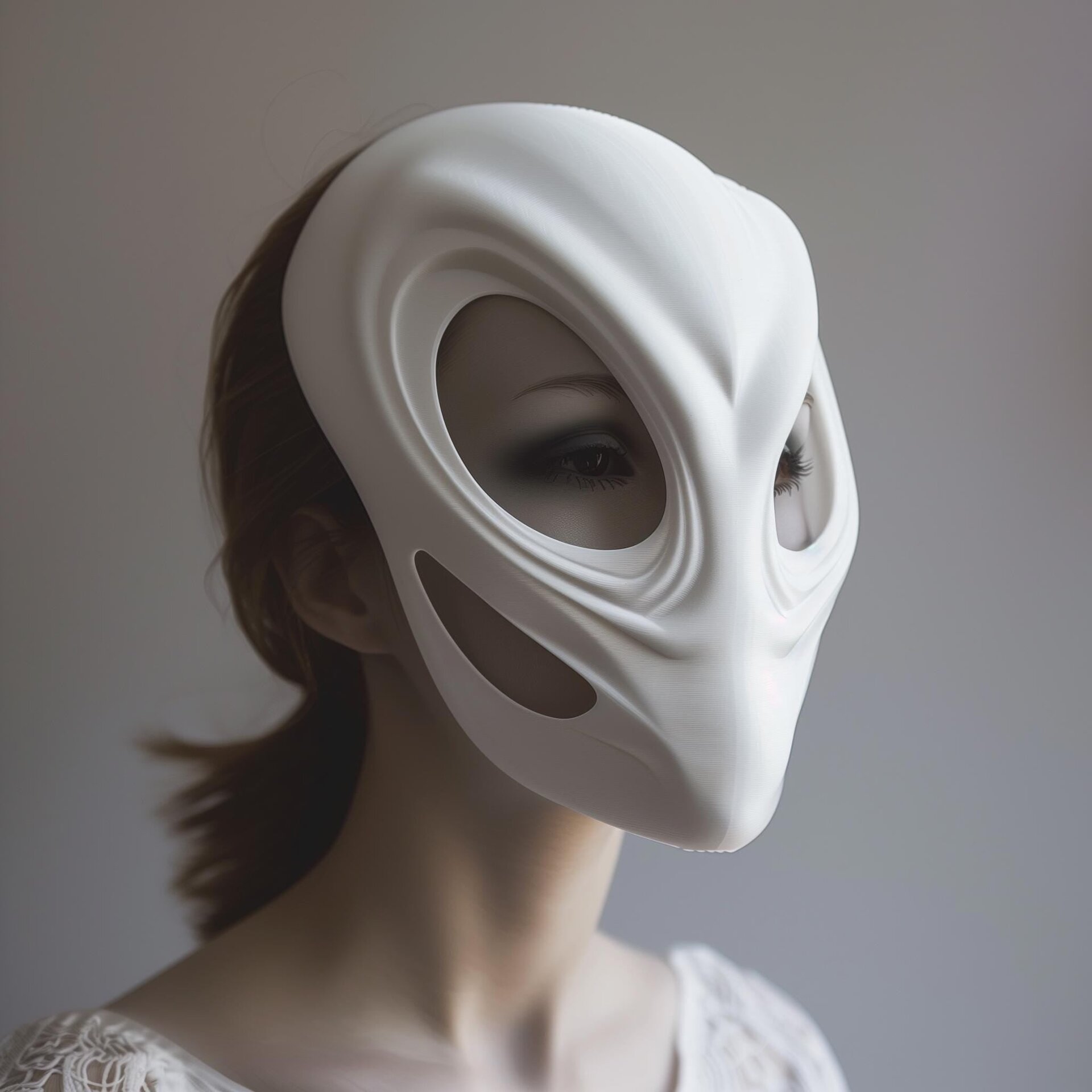 3D Printed Futuristic Alien Mask | Minimalist Sci-Fi Costume Mask | Unique 3D Print Art Face Design