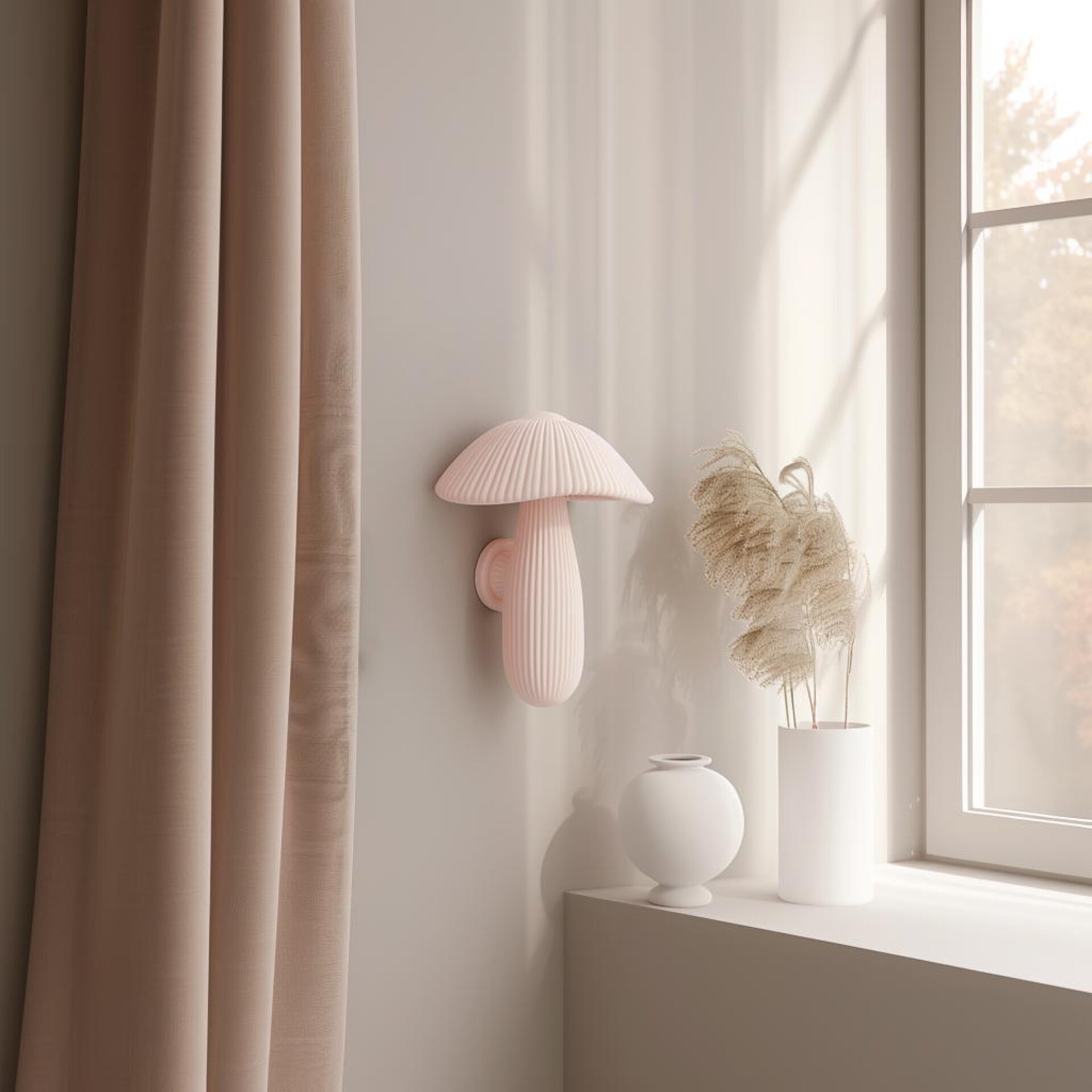 3D Printed Mushroom Wall Decor | Soft Pastel Ribbed Sculpture | Modern Minimalist Accent for Contemporary Interiors and Creative Studios
