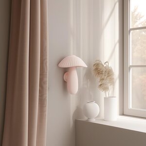 3D Printed Mushroom Wall Decor | Soft Pastel Ribbed Sculpture | Modern Minimalist Accent for Contemporary Interiors and Creative Studios