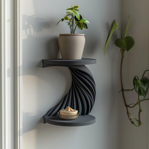 3D Printed Spiral Wall Shelf | Modern Double Tier Floating Corner Display | Sculptural Minimalist Decor Accent