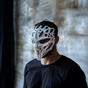 Biomorphic Cyberpunk Warrior Mask | 3D Printed Futuristic Skeleton Mask | Sci-Fi Cosplay Mask