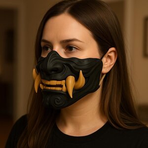 Half Oni Mempo Mask | 3D Printed Oni Mask | Wearable Cosplay Face Mask