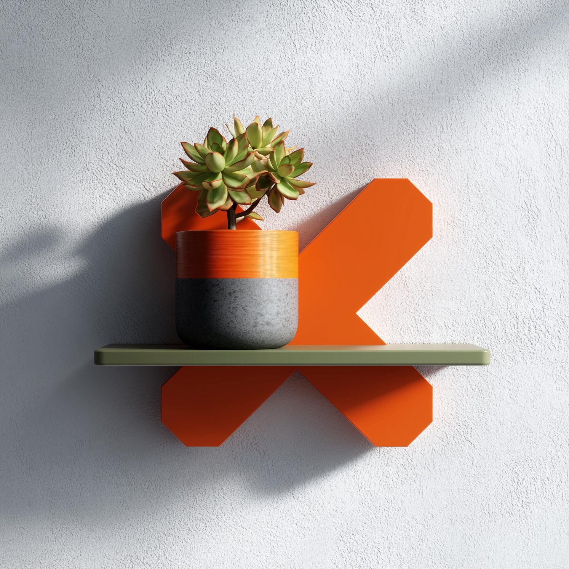 3D Printed Wall Shelf | Geometric X Form Floating Shelf | Modern Plant Display Shelf