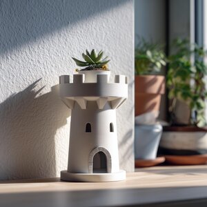 3D Printed Castle Tower Planter | Medieval Rook Style Succulent Pot | Fantasy Tabletop Decor for Desks, Windowsills and Cozy Home Interiors