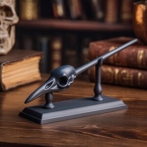 Raven Skull Magic Wand with Stand | 3D Printed Fantasy Wizard Wand Prop for Cosplay | Gothic Collector Decor Accessory for Adults