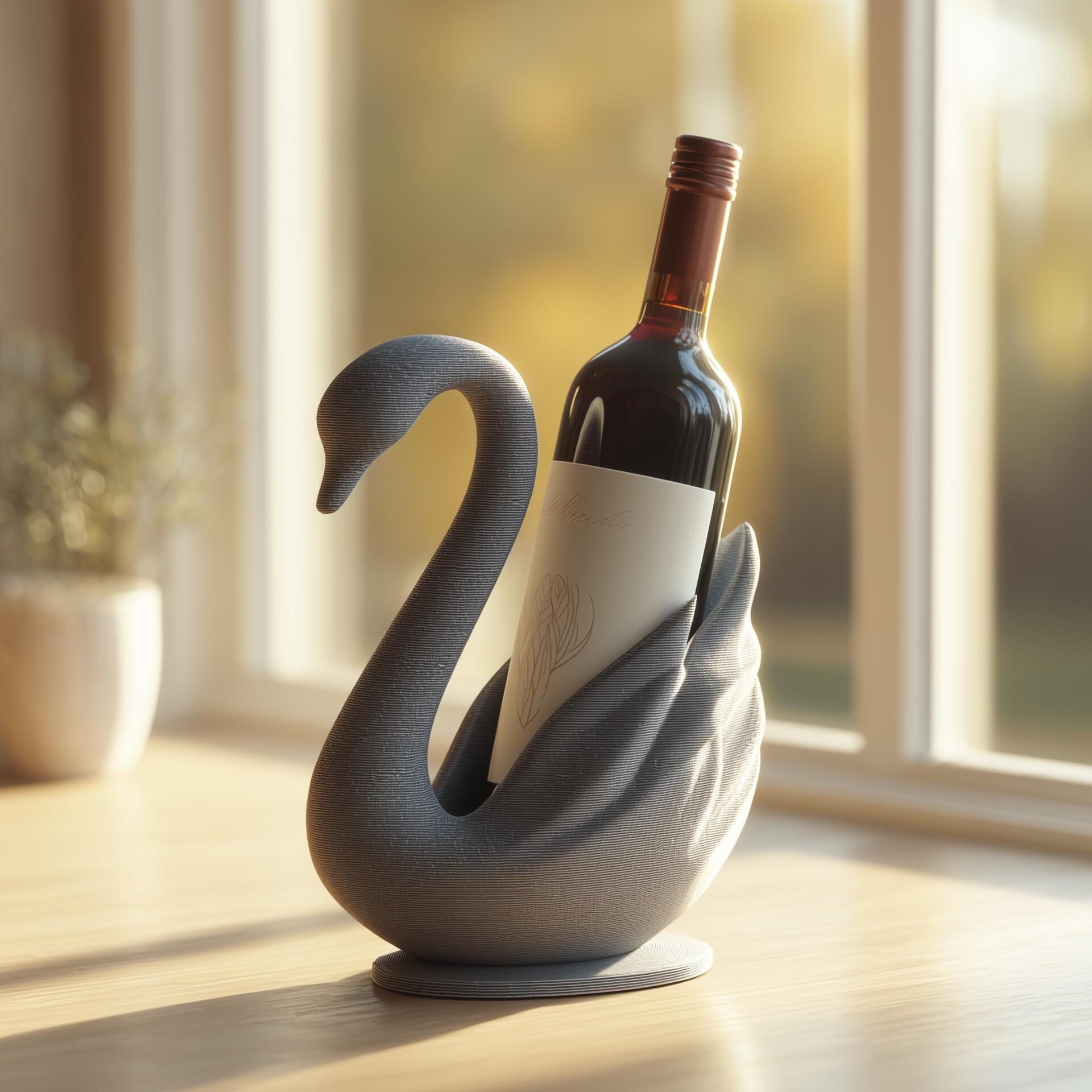 Swan Wine Bottle Holder for Standard Bottles | 3D Printed Elegant Animal Wine Rack Display for Kitchen Shelf Decor Accent for Modern Homes