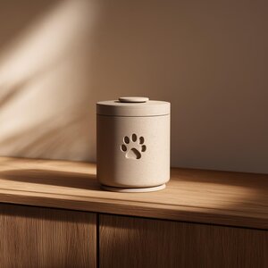 3D Printed Pet Memorial Urn | Minimalist Cylindrical Cremation Urn with Paw Print | Modern Remembrance Decor for Dogs or Cats