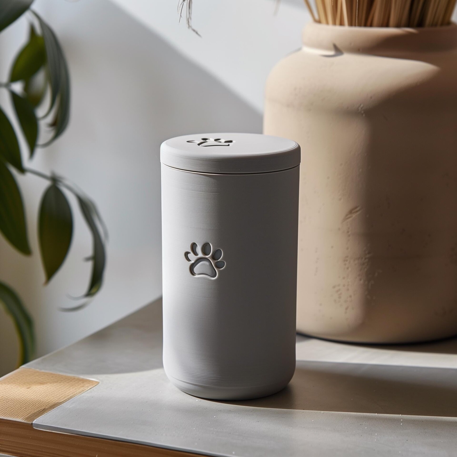 Pet Ashes Urn with Paw Print | 3D Printed Minimal Cremation Keepsake Cylinder with Lid for Any Pet | Modern Memorial Decor Sympathy Gift
