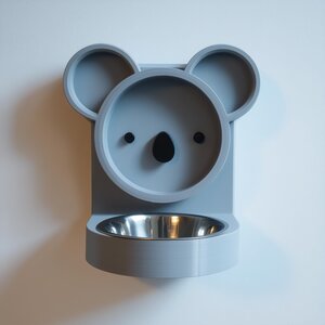 Koala Wall Mounted Pet Bowl Holder Frame | 3D Printed Cute Raised Feeder for Cat or Small Dog | Kawaii Feeding Station Home Decor