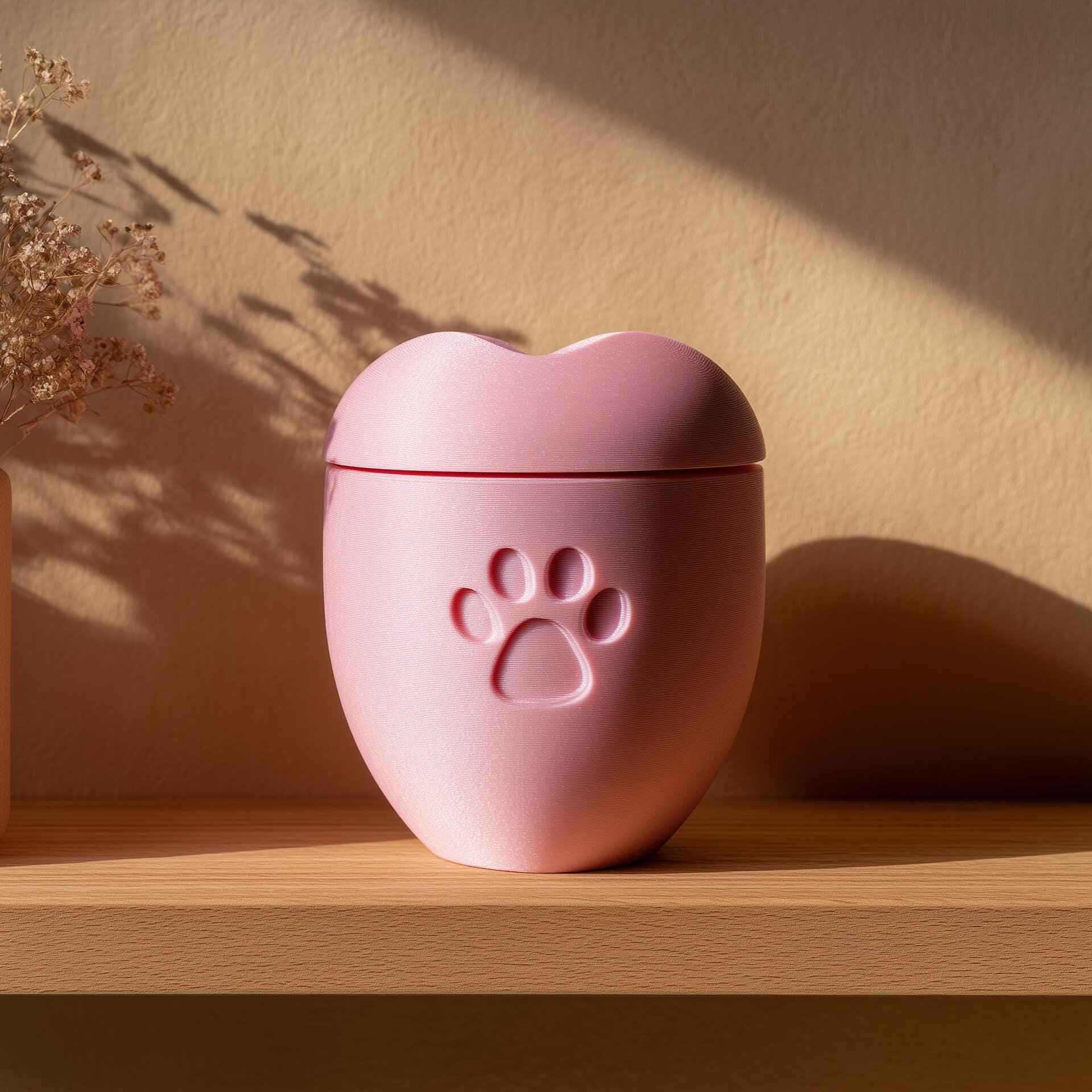 3D Printed Pet Memorial Urn | Minimalist Heart-Shaped Cremation Urn with Paw Print | Remembrance Decor for Beloved Dogs or Cats