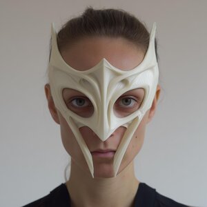 Fantasy Winged Face Mask | 3D Printed Sculptural Cosplay Half Mask with Elongated Fangs | Masquerade Wearable Art, Festival Costume Prop
