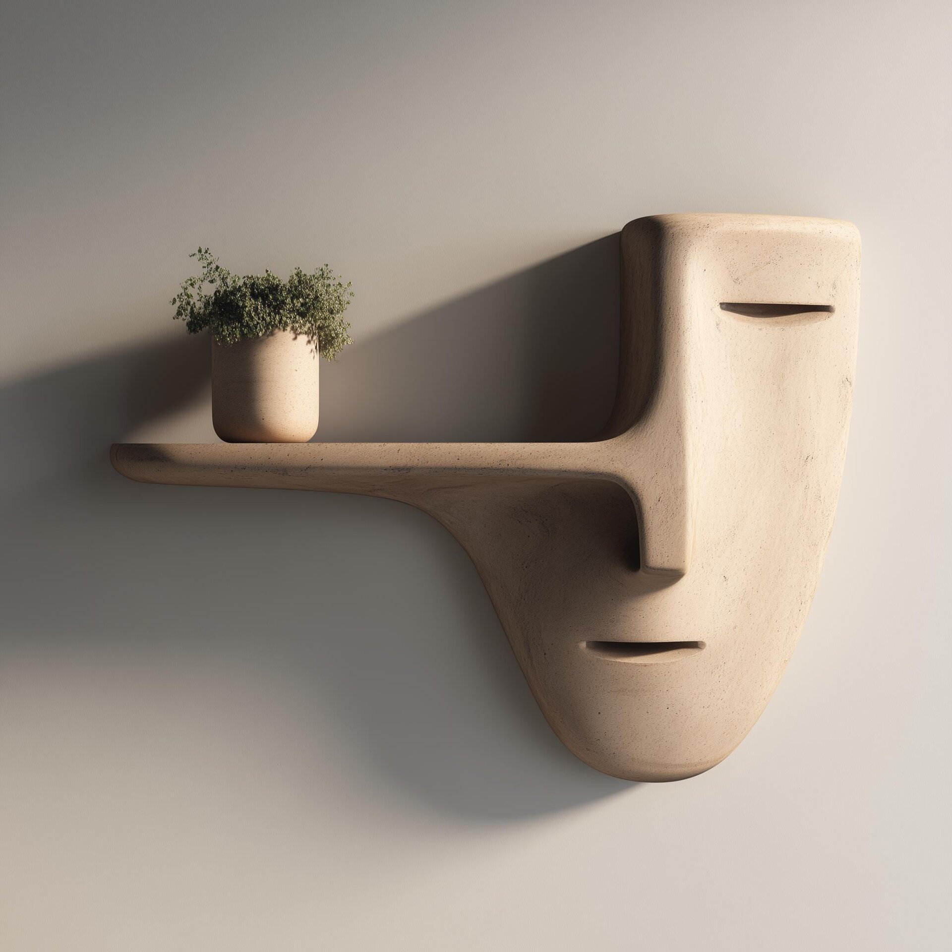 Modern Face Wall Shelf | 3D Printed Surreal Mask Sculpture with Floating Ledge | Minimal Wall Decor for Plants, Keys, Art Indoor Entryway