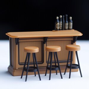 Miniature Bar Counter Set 1:12 Scale Dollhouse Bar | 3d Printed Bar Stools Dollhouse Pub Scene | Tiny Bar Furniture Modern Mini Bar Diorama