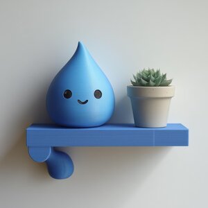 3D Printed Water Drop Wall Shelf | Minimal Character Floating Ledge Display | Cute Modern Room Decor Accent for Kids Rooms