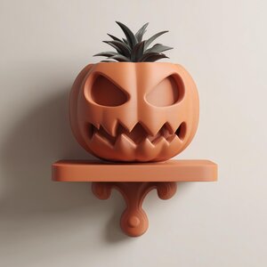 Wall Mounted Pumpkin Face Planter Shelf | 3D Printed Sculptural Wall Decor with Pot | Playful Modern Art Shelf for Plants Home Decor Gift
