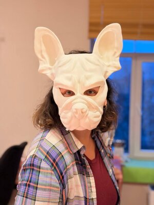 3D Printed Bulldog Mask | Modern Dog Face Sculpture | French Bulldog Cosplay Prop