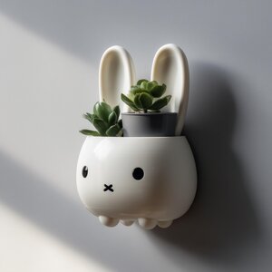 Cute Bunny Wall Shelf Decor | 3D Printed Kawaii Animal Planter | Minimal Modern Nursery Accent for Cozy and Scandinavian Interiors
