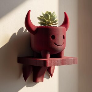 Wall Mounted Planter Shelf with Cute Devil Pot | 3D Printed Fantasy Wall Decor for Succulents, Small Plants and Playful Interiors
