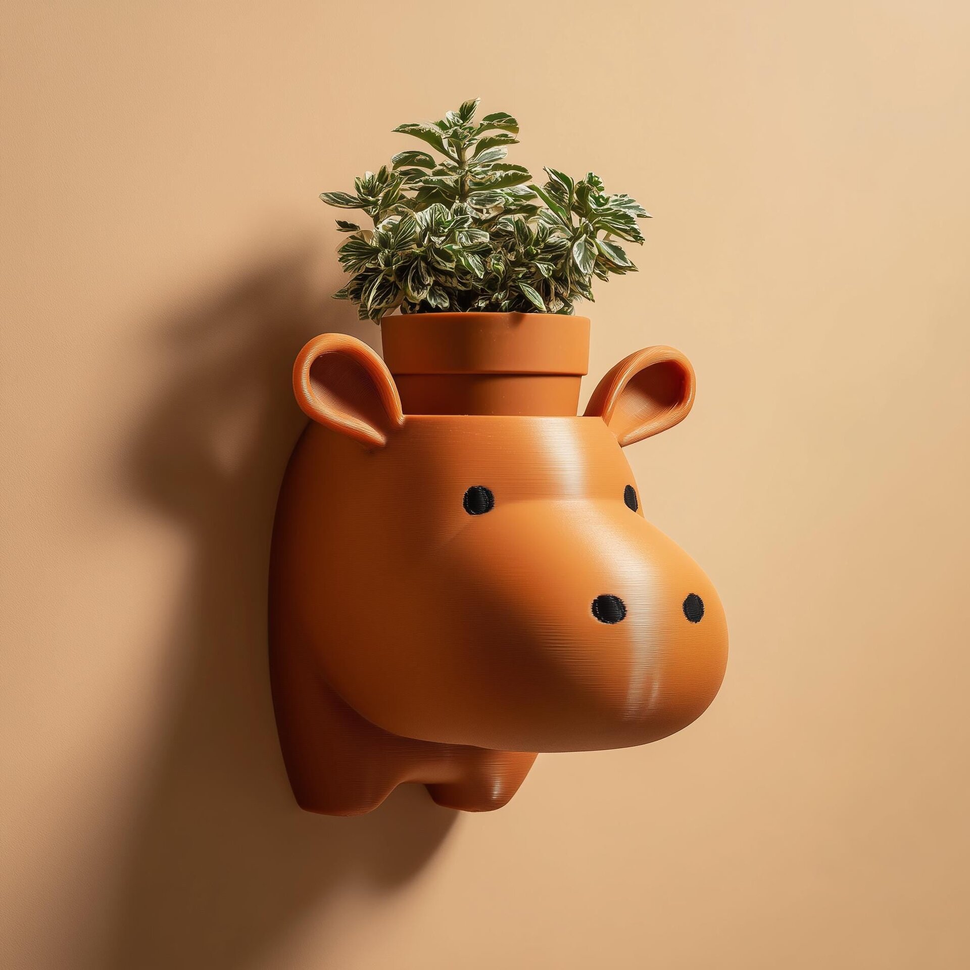 Cute Hippo Wall Planter Shelf Decor | 3D Printed Animal Head Plant Holder | Playful Modern Accent for Kids Room and Cozy Interiors