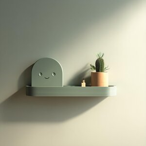 Minimal Cute Wall Shelf Decor | 3D Printed Smiling Character Shelf | Modern Kawaii Style Display Shelf for Scandinavian and Soft Interiors