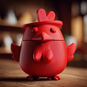 Red Chicken Memorial Urn with Lid | 3D Printed Pet Ashes Keepsake Container for Bird Remembrance Shelf Decor Tribute Gift Display Home Urn