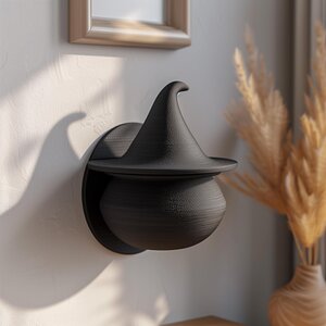 Witch Hat Wall Decor Shelf | 3D Printed Fantasy Floating Storage Accent | Gothic Cottagecore Witchy Home Interior Decor for Modern Rooms