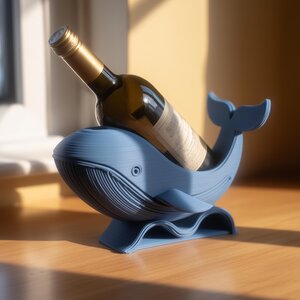 Whale Wine Bottle Holder for Standard Bottles | 3D Printed Ocean Animal Wine Rack Display for Kitchen Bar Shelf Decor Accent Piece Home