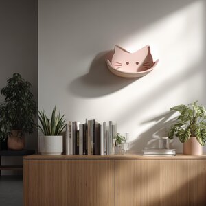3D Printed Decorative Wall Shelf | Cat Face Wall Shelf | Modern Floating Shelf for Plants