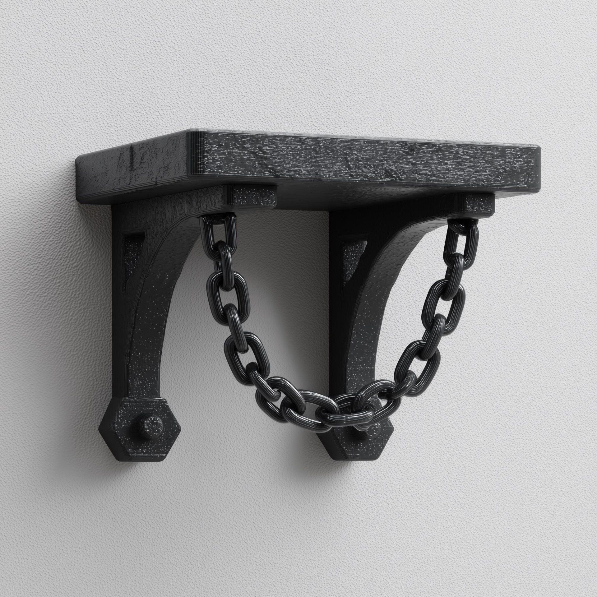 3D Printed Chain Support Wall Shelf | Industrial Gothic Floating Ledge | Dark Minimalist Shelf for Loft, Gaming Room or Modern Interior