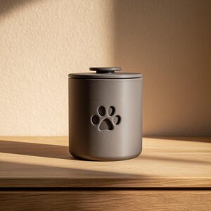 3D Printed Pet Memorial Urn | Minimalist Cylindrical Cremation Urn with Paw Symbol | Modern Remembrance Decor for Dogs or Cats