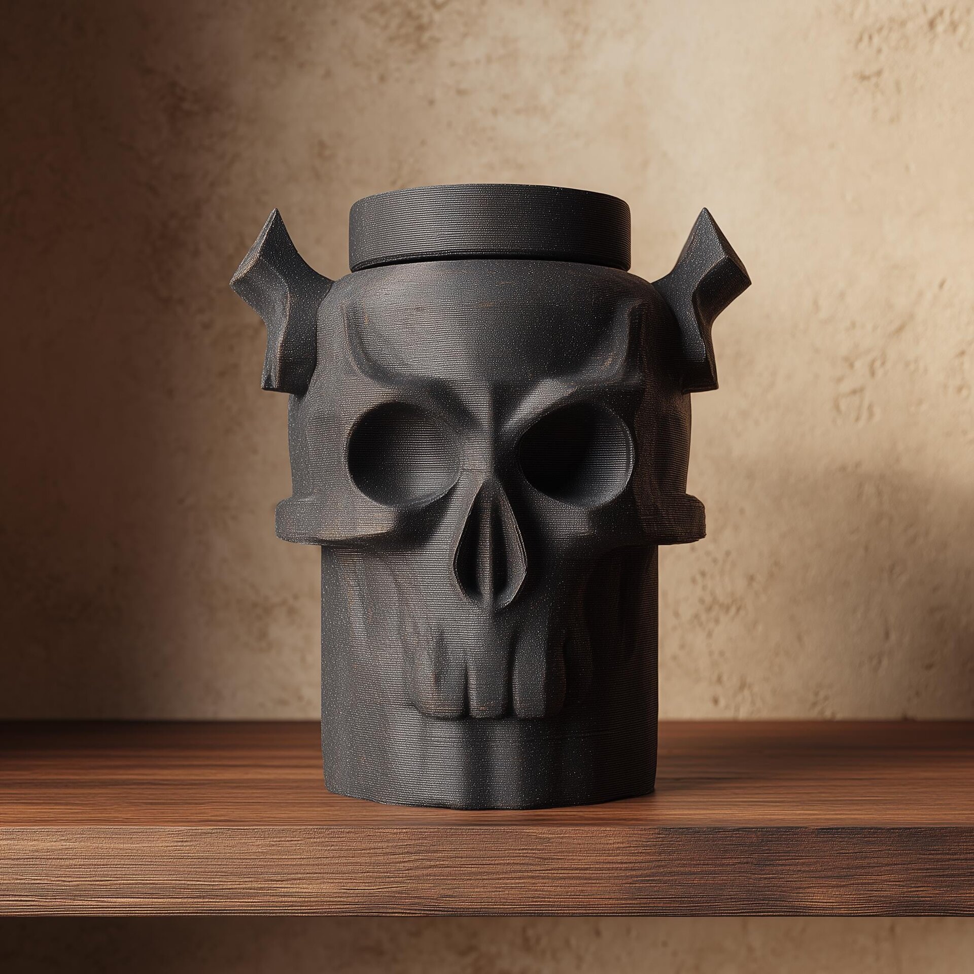 3D Printed Gothic Skull Pet Urn | Dark Fantasy Cremation Urn with Horns | Horror Memorial Decor for Pet Remembrance Shelf