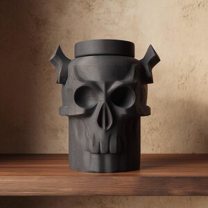 3D Printed Gothic Skull Pet Urn | Dark Fantasy Cremation Urn with Horns | Horror Memorial Decor for Pet Remembrance Shelf
