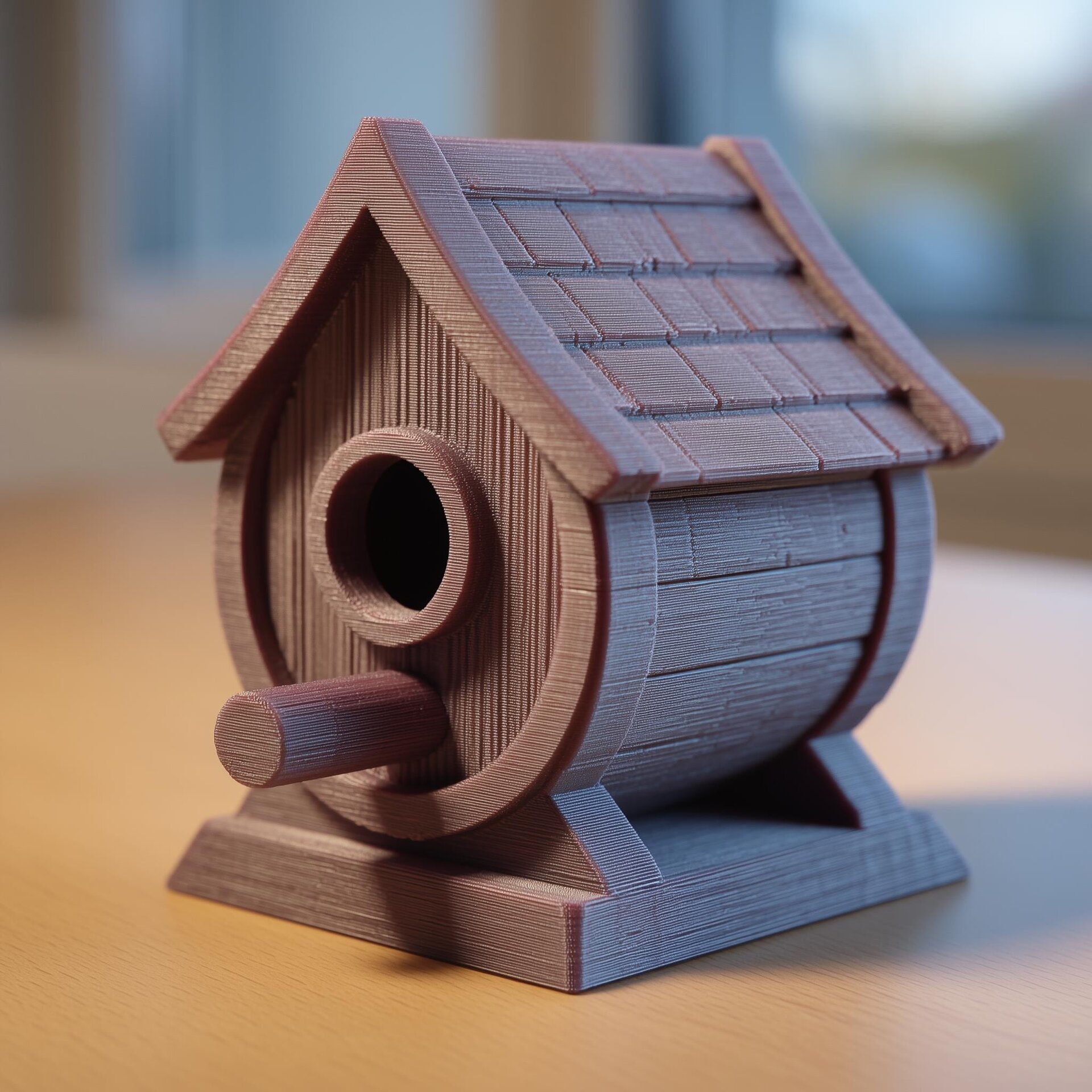Birdhouse Shelf Accent Decor | 3D Printed Rustic Wooden Style Bird Nest Display for Floor Shelves, Desks and Cozy Interiors