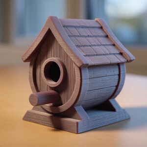 Birdhouse Shelf Accent Decor | 3D Printed Rustic Wooden Style Bird Nest Display for Floor Shelves, Desks and Cozy Interiors