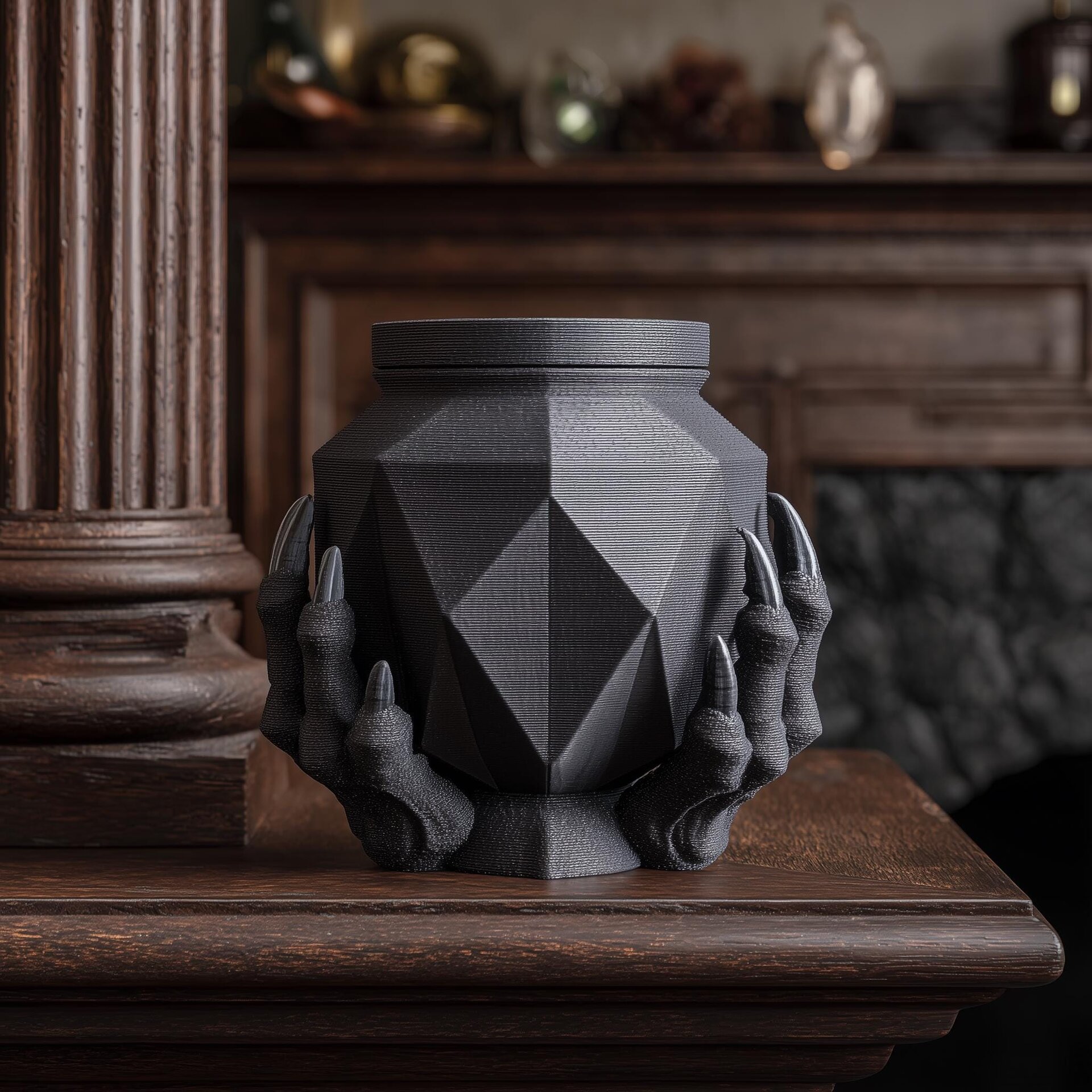 Dark Fantasy Claw Memorial Urn with Lid | 3D Printed Pet Ashes Keepsake Container for Gothic Home Shelf Decor and Remembrance Display Accent