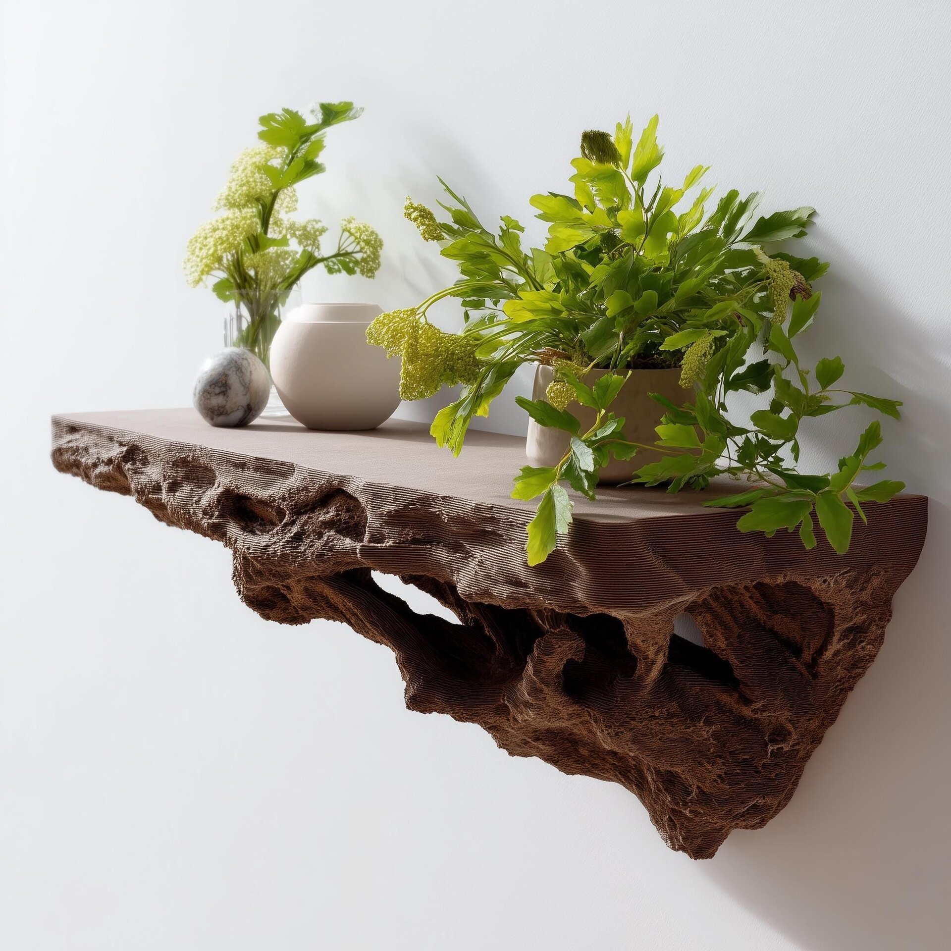 Root Inspired Floating Shelf | 3D Printed Wall Shelf Brown | Organic Wall Ledge for Plants