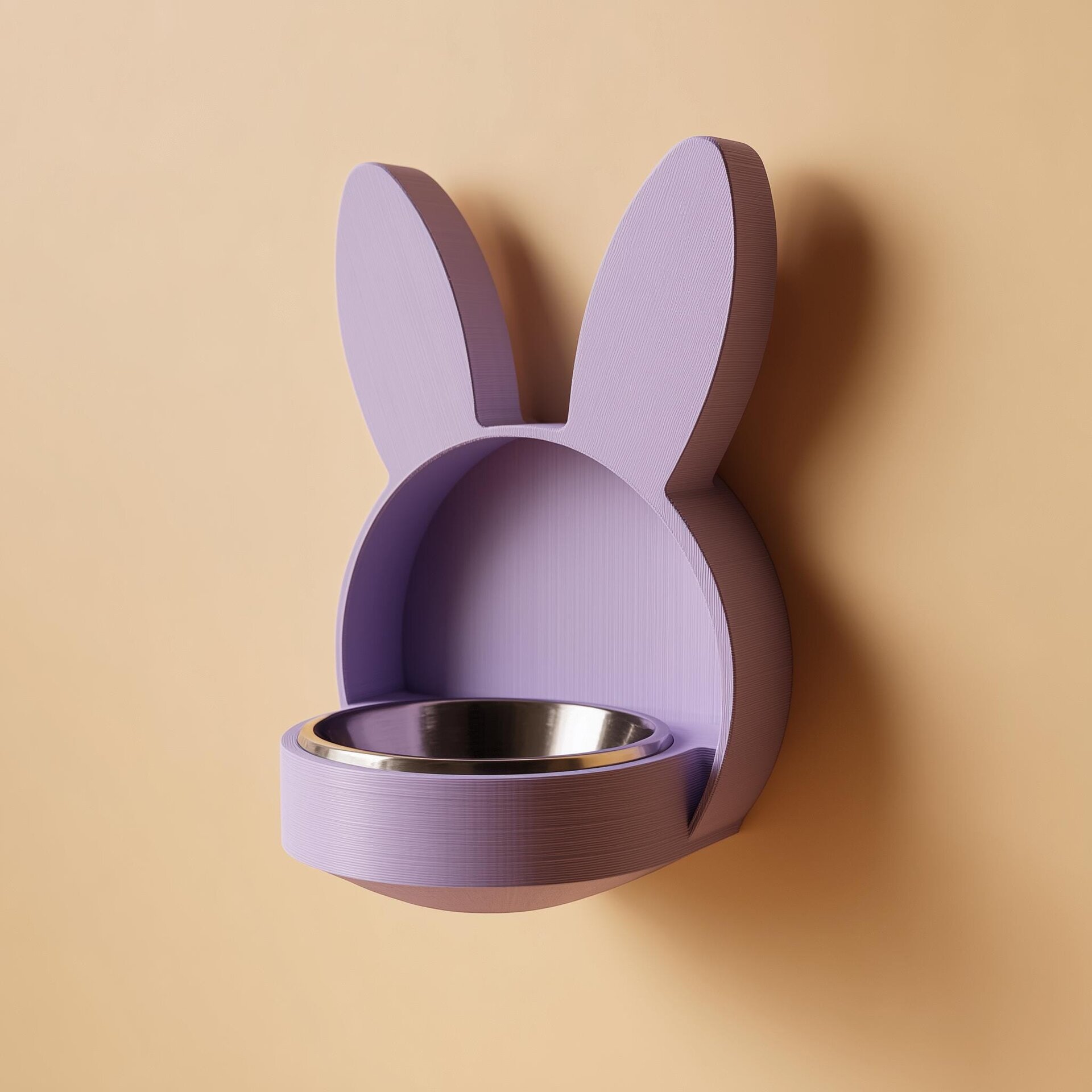 Bunny Wall Mounted Pet Bowl Holder | 3D Printed Cute Raised Feeder Frame for Cats & Small Dogs | Kawaii Feeding Station Wall Decor Gift