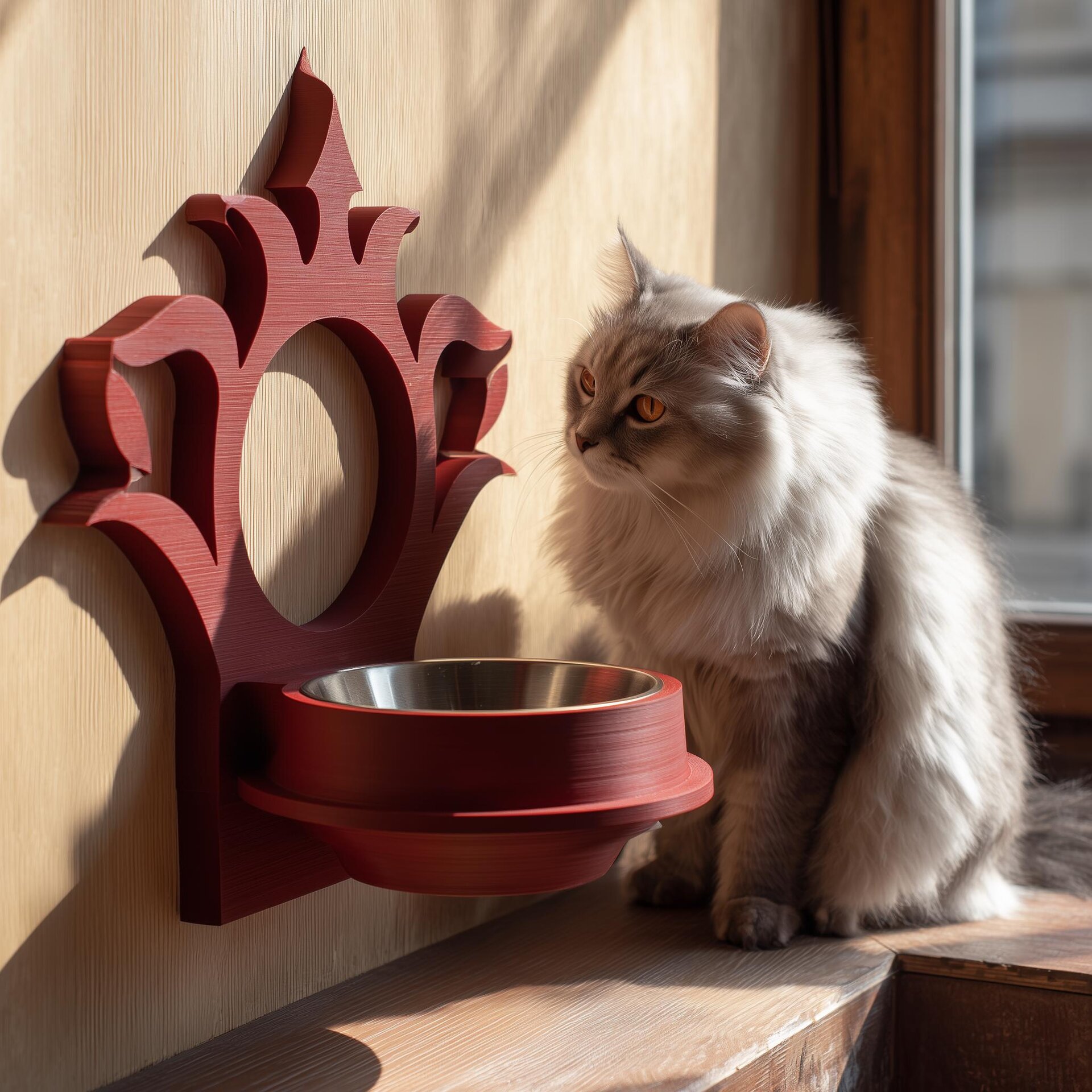 Gothic Wall Mounted Pet Bowl Holder | 3D Printed Raised Feeder Frame for Cat & Small Dog Bowls | Fantasy Home Decor Feeding Station