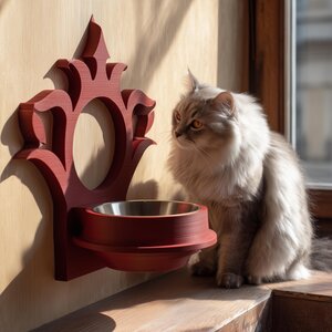 Gothic Wall Mounted Pet Bowl Holder | 3D Printed Raised Feeder Frame for Cat & Small Dog Bowls | Fantasy Home Decor Feeding Station