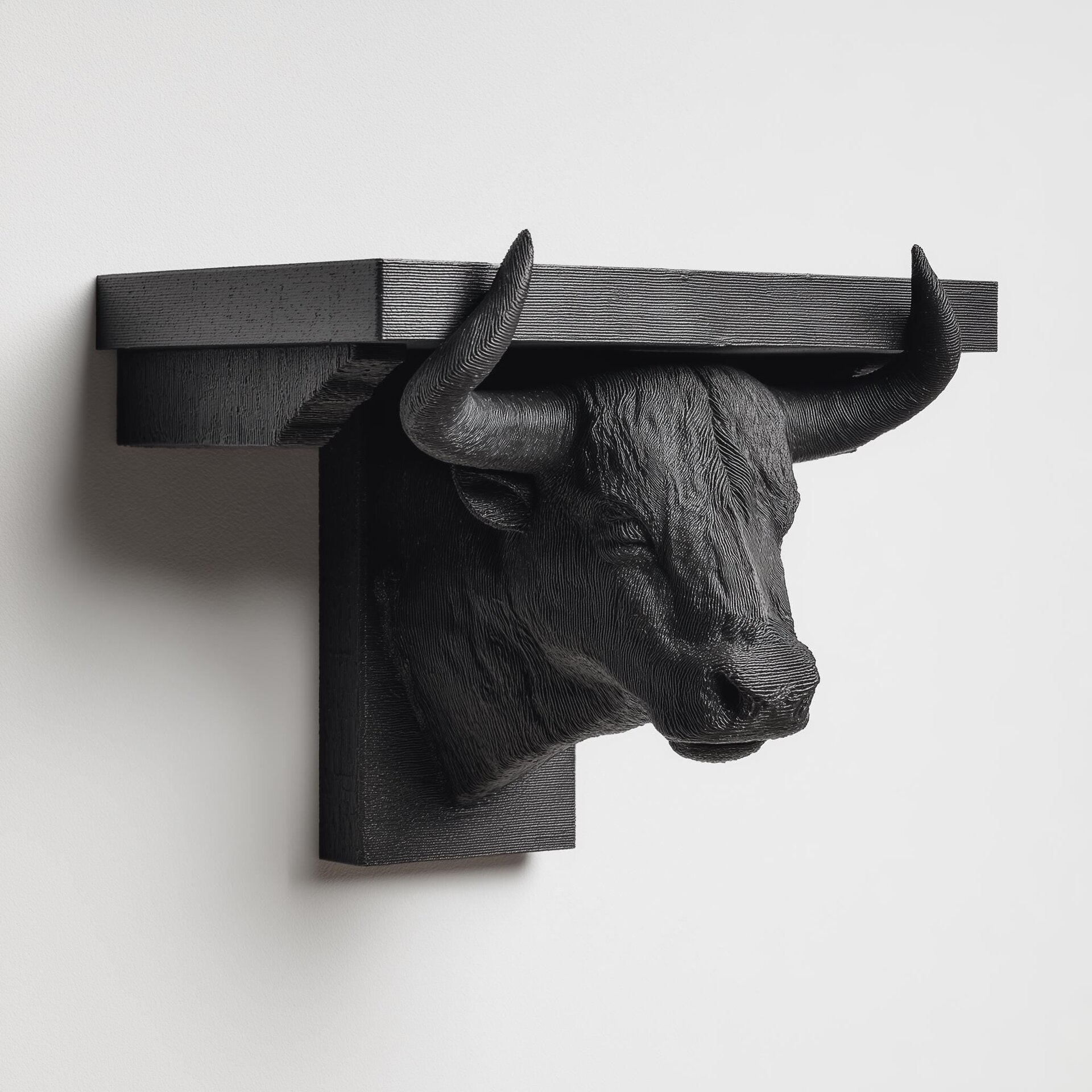 3D Printed Bull Head Wall Shelf | Zodiac Taurus Floating Ledge | Dark Animal Decor